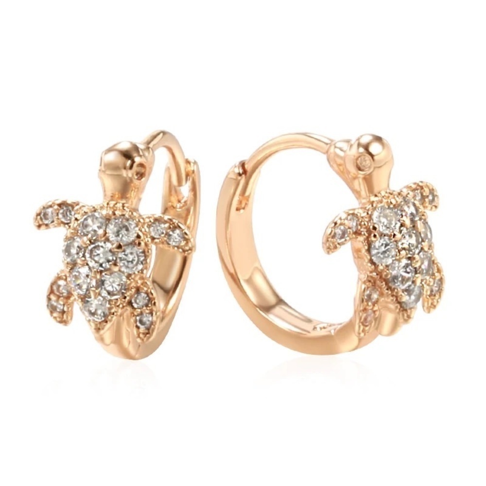 Rose Gold Plated Sea Turtle Zirconia Stud Earrings